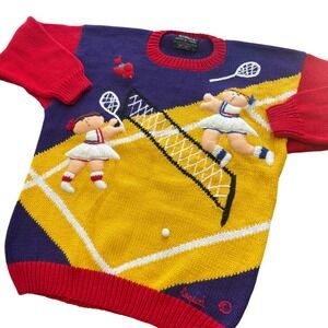 Vintage Isabella by Raquel Tennis Sweater Cotton Color Block 3D Grandmacore L